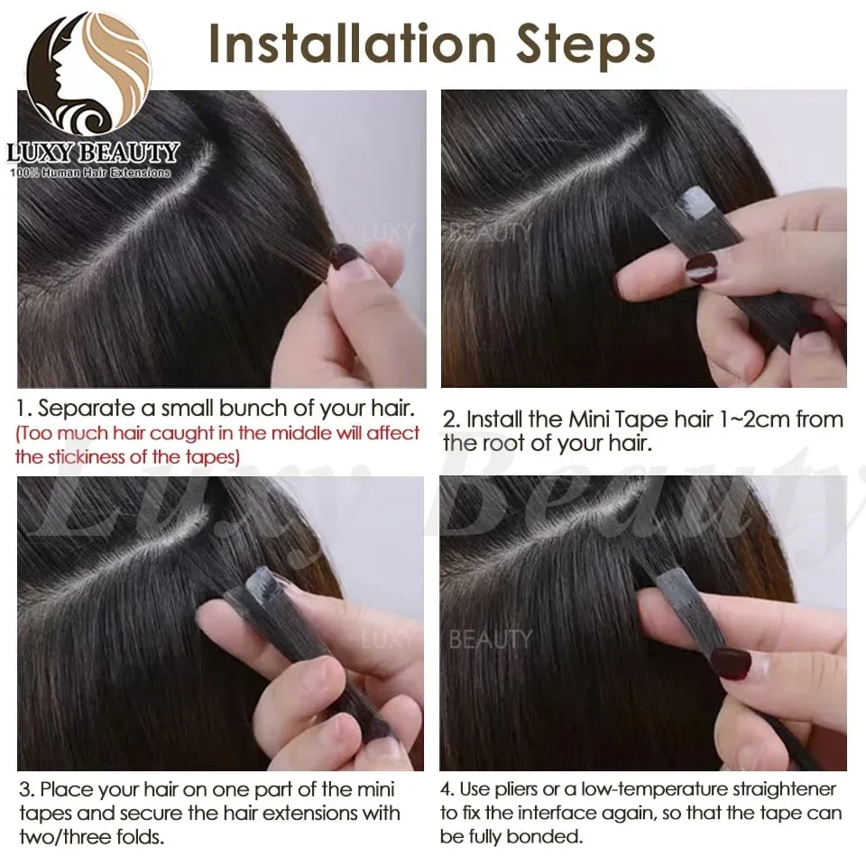 Brown Blonde Mini Tape in Human Hair Extensions Double Side Seamless Natural Straight Black Tape Ins Hair Extensions 10pcs/set