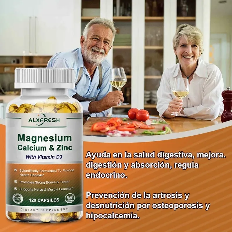 Alxfresh Cálcio Magnésio Zinco e Vitamina D3 Cápsulas para Sistema Imunológico Suporte à Saúde do Sistema Nervoso Ósseo | Vegano não transgênico — image 5