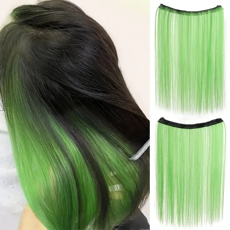One piece hanging ear dyed synthetic wig piece for women highlighted color hair extensions