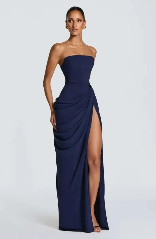 Women Strapless Pleated Long Dress Elegant Solid Split Sleeveless Backless High Waist Slim Fit Maxi Dresses 2026 Lady Party Robe — image 8