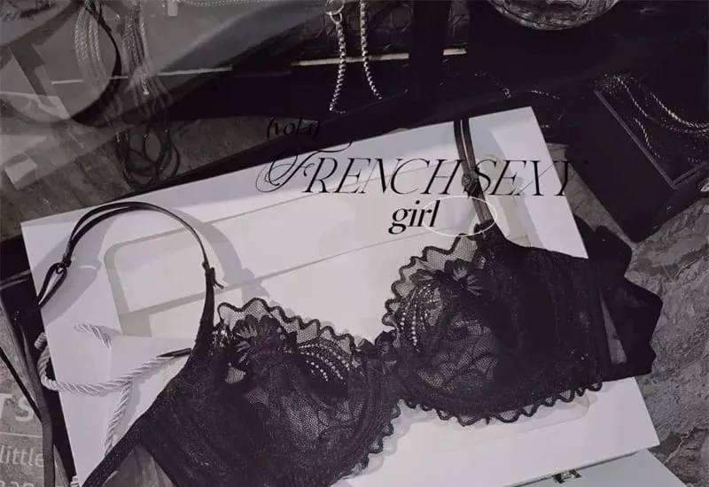 French Ultra Thin Sheer Lace Bra Set Underwire Perspective Beauty Back Large Bust Minimizer Side Shaping Anti Sag 32-38 Bra Set — image 9