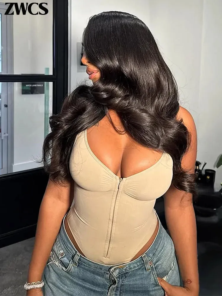 Sexy Tight Corsets Bodysuit For Women Deep V-neck Zippers Sleeveless Slimming Underwear 2026 New Lady Solid Backless Rompers — image 5