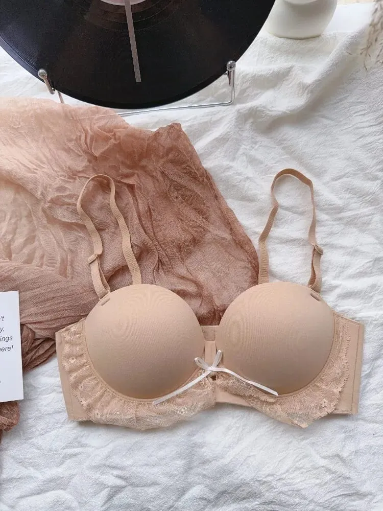 Red Half-Cup Lace Bra Set for Small Chests Adjustable Support Anti-Sagging Push Up Sexy Lingerie Set Women Birthday Gift — image 3