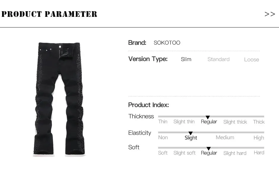 Men's Flared Denim Jeans Punk Crystal Rivet Stretch Black Cotton Spandex Pants Slim Boot Cut Trousers — image 7