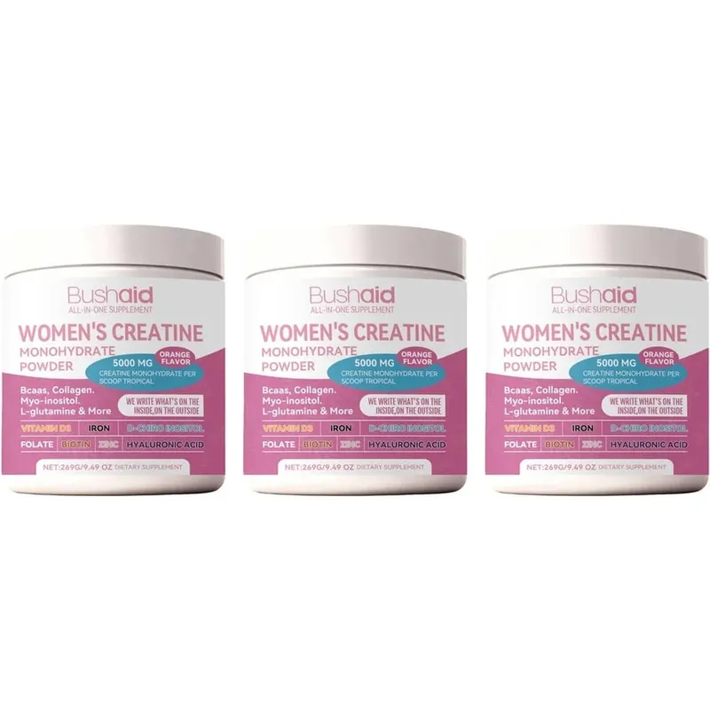 BushAid Women's Creatine Monohydrate Powder 5000mg 269G Orange Flavor with BCAA Muscle Strength Workout Support 30 Servings — image 9