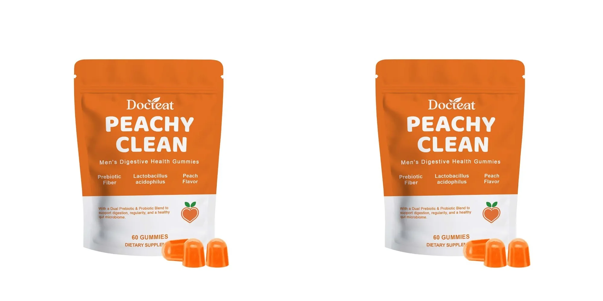 Docteat Peachy Clean Men's Digestive Health Gummies Prebiotic & Probiotic Blend Peach Flavor 60 Gummies Dietary Supplement — image 8