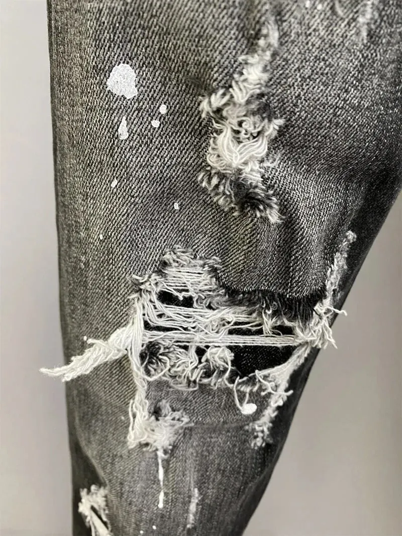 D2 Heren Jeans Denim Broek Gat Slanke Kokerbroek Metalen Knopen Feest Klassiekers Modieus Zwart DSQ2 JENAS