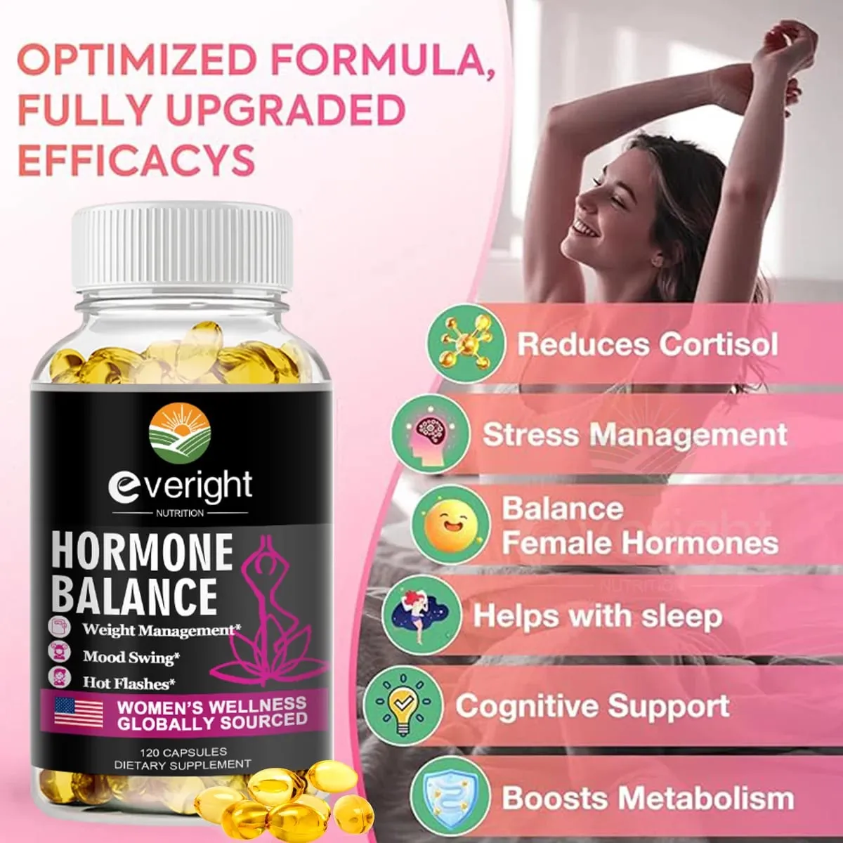Hormone Balance Capsules for Women Mood Swings Menopause Sleep Anxiety Stress Cortisol Health Supplement — image 3