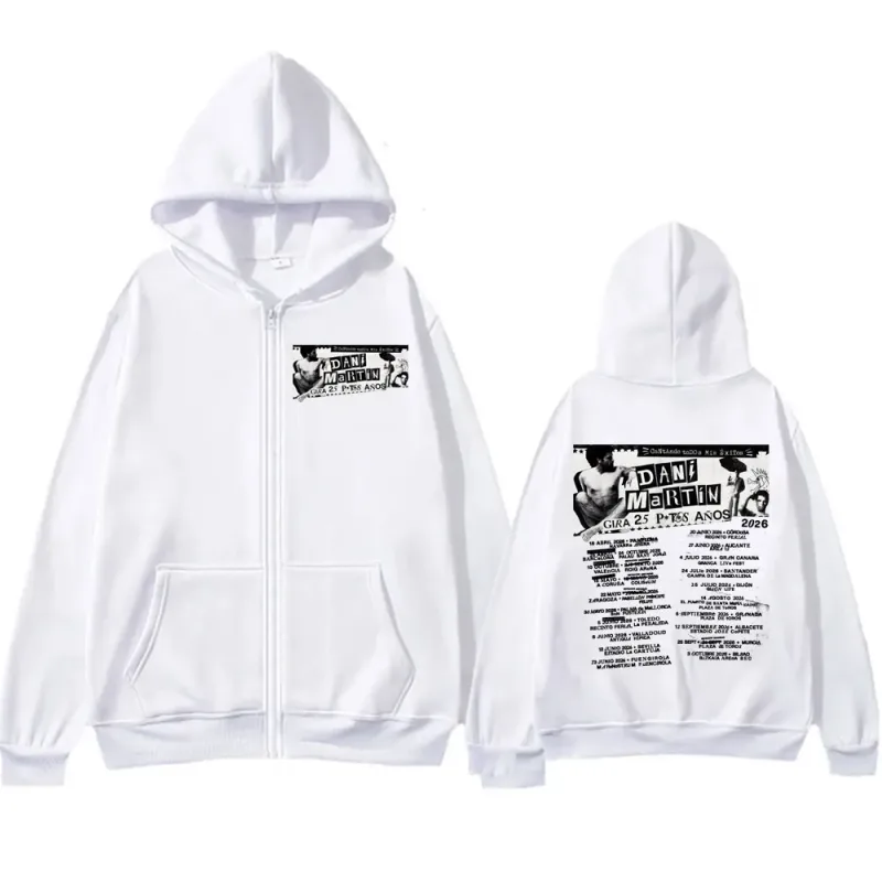 Dani Martín Gira 25 Años Album 2026 Print Zip Up Sweatshirts Men Women Long Sleeve Cozy Pullover Coats Streetwear Zipper Hoodies