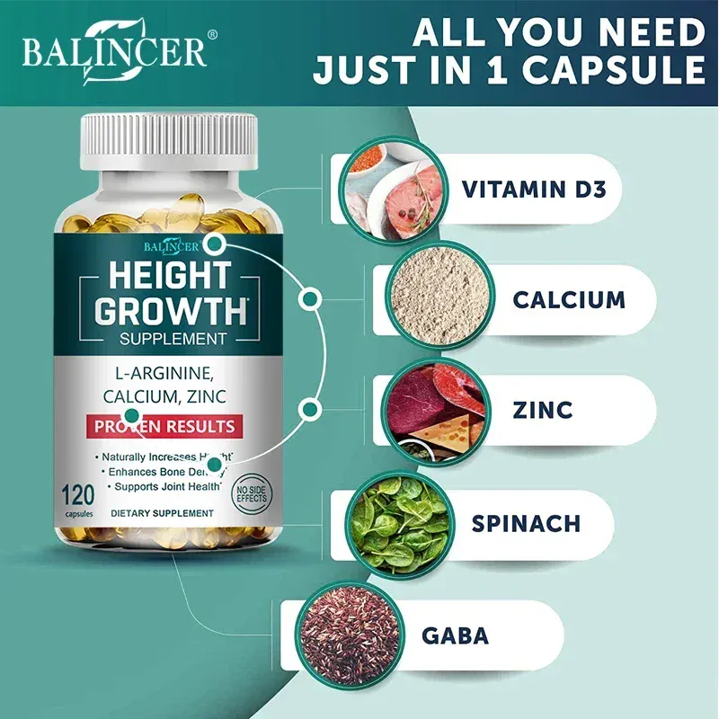 Højdevækst Calcium D-vitamintilskud Naturlige vegetariske kapsler Øger knoglestyrken Højdefremmer Voksne Børn — image 5