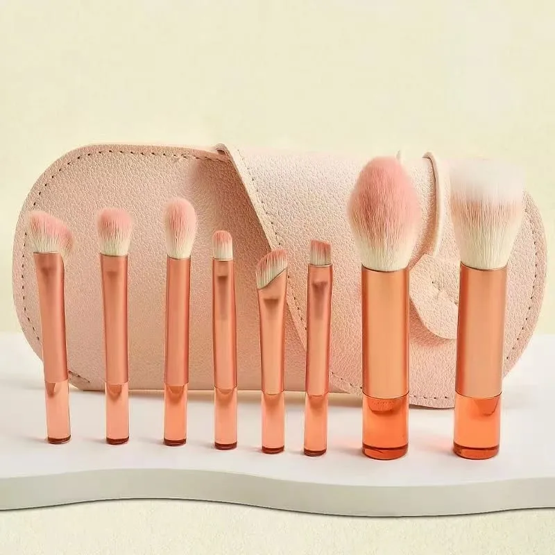 10pcs Pink Makeup Brush Set for Beginners Mini Portable Foundation Eyeshadow Brushes with Crystal Handle Includes Brush Pouch