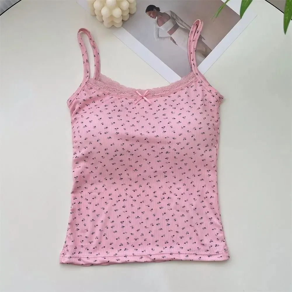 Sweet Floral Tops Lace Flower Print Camis Slim Y2K Short Tank Tops Elegant Camisole Sexy Vest Spring — image 11