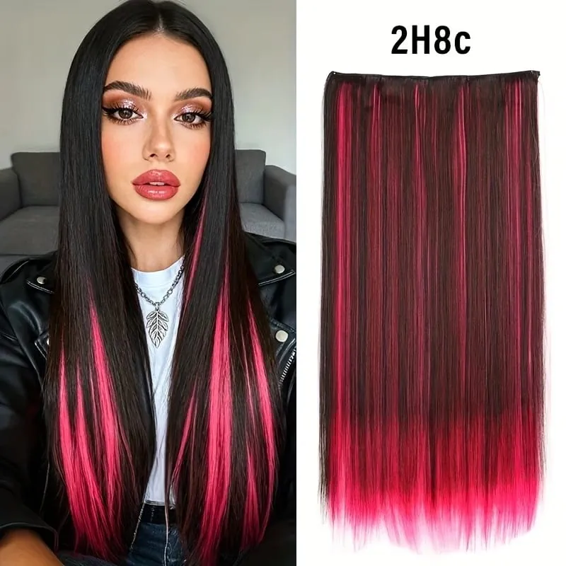 Synthetic 24Inch Long Straight 5 Clips Colorful Highlight Hair Extension Natural Soft Silky Hairpiece for Women Daily Use — image 8