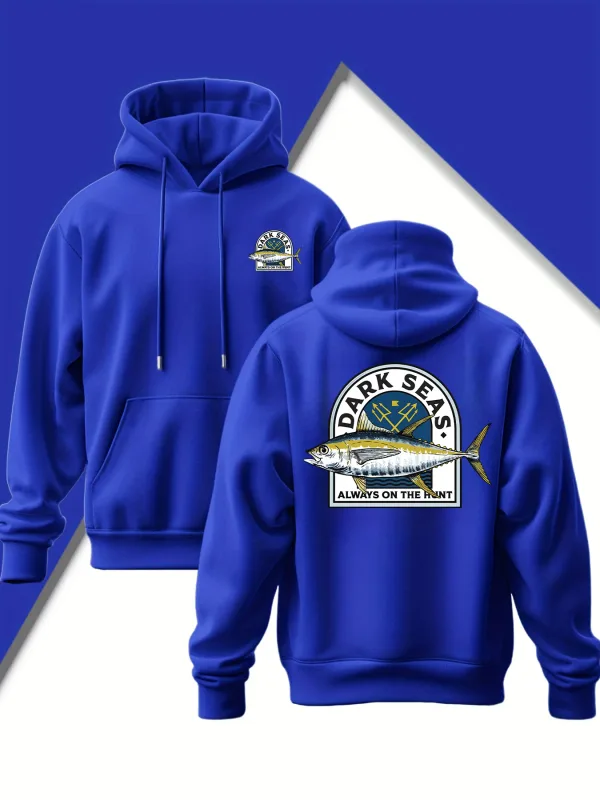 Men'S New Trendy Hooded Sweatshirt Casual Drawstring Hoodie with Print Featuring Yellowfin Tuna Design Front Kangaroo Pocket — image 9