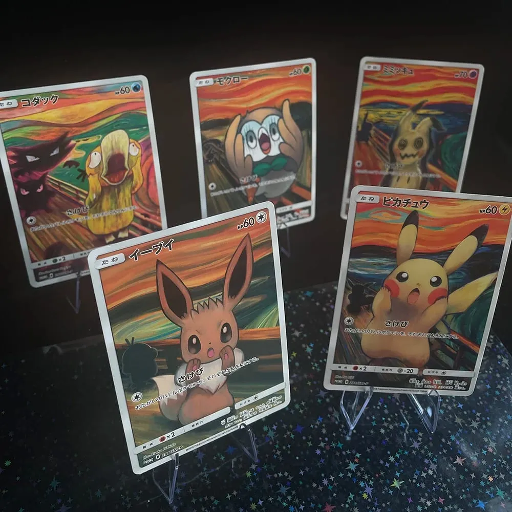DIY Japanese Version Self-made Card Sm-P Promo Psyduck Eevee Mimikyu Rowlet Munch A Retrospective Collectibles Trading Card — image 4