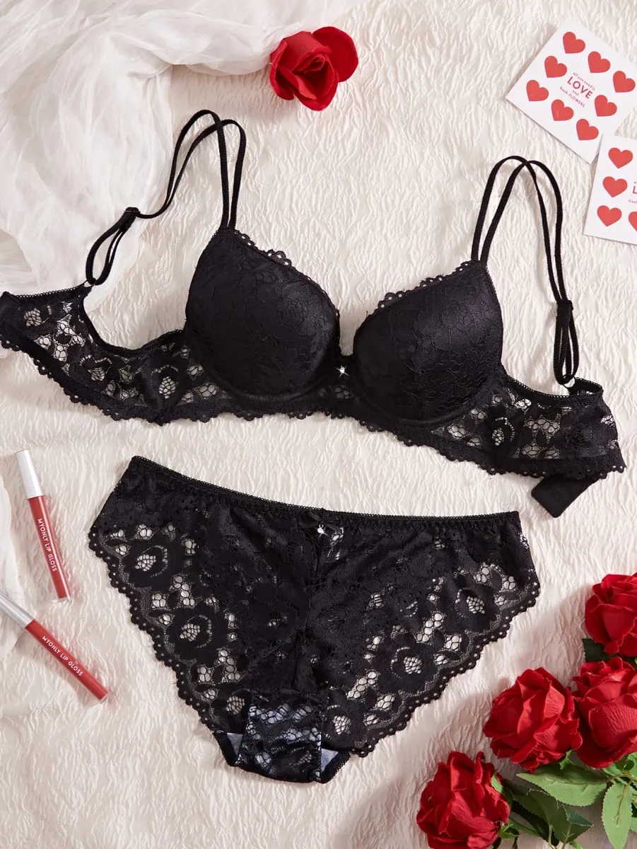 6-Piece Solid Women's Underwear Set Floral Lace Push Up Bra Sexy Hollow Out Panties Comfortable Lingerie Set — image 3