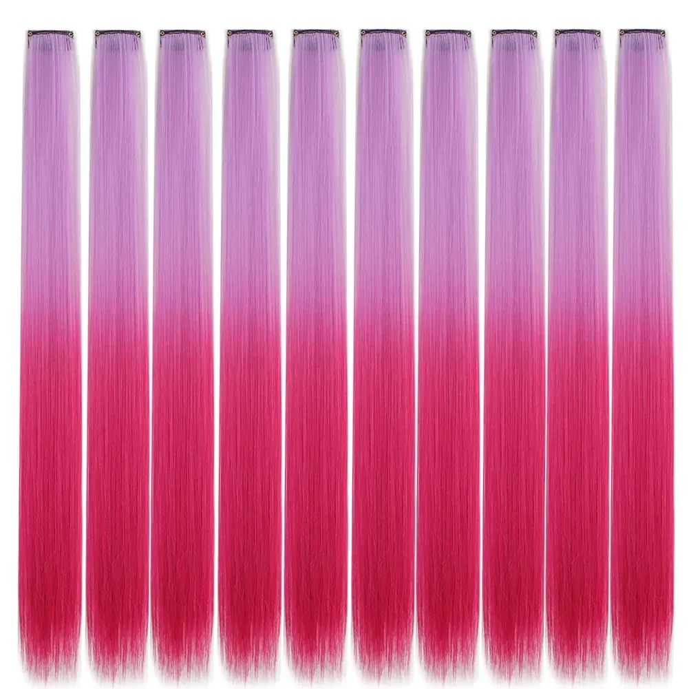 10pcs Colored Party Highlights Clip in Hair Extensions for Girls 18 inches Omber 2 colors Straight Hair Synthetic Hairpieces — image 9