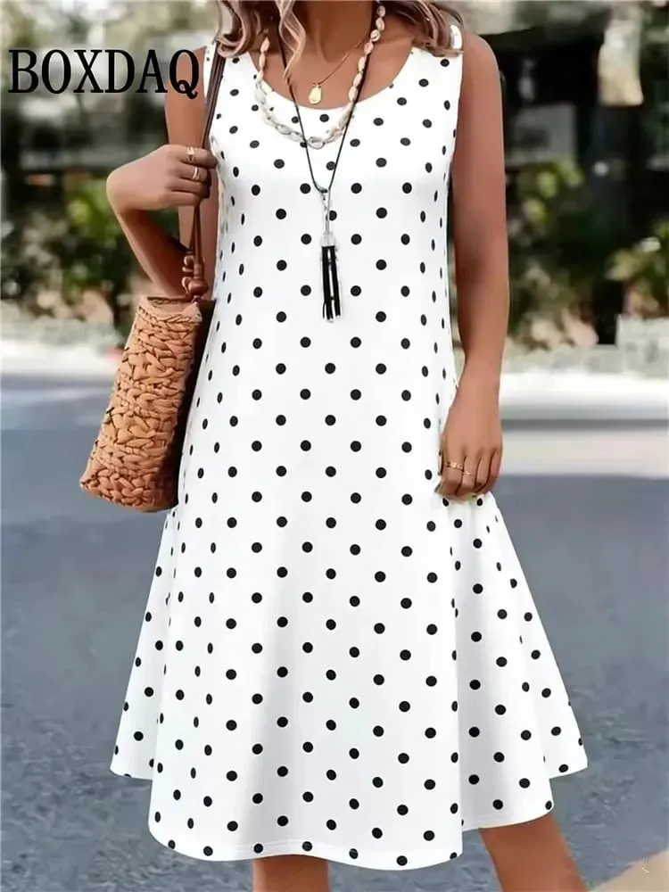 Summer Hot Sale Polka Dot Sleeveless Dress Elegant Women's Fashion 3D Print Mini Dress Casual Round Neck Loose Women's Clothing — image 2