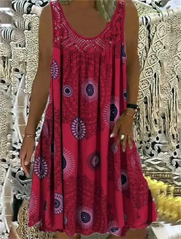 Damen-S-5XL-Größe, digital bedruckt, schulterfrei, sexy Leibchen, locker sitzendes Kleid, Spitze, Freizeitkleid, Sommerkleid