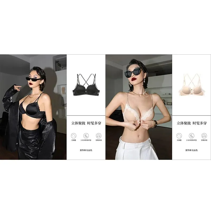 Victoria Style MOYISU Pink Leopard Wireless Bra Set Front Hook Design Push Up Bralette Sexy Back Lingerie To Boost Small Bust