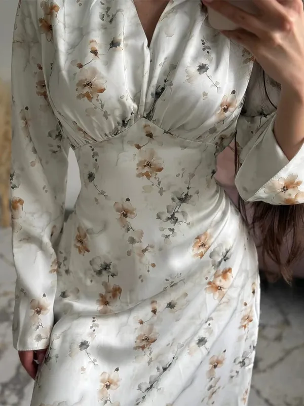 Organza Floral Printed Maxi Dress Fashion V-neck Puff Sleeve 2026 Spring/summer Romantic Women Party Gown Elegant Lady Vestidos — image 15