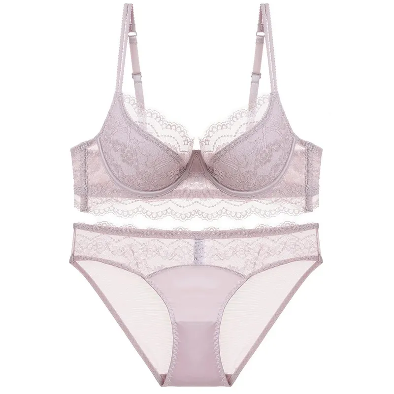 French Style Women Sexy Lingerie Thin Pure Erotic Lace Girls Bra Panties Push Up Comfortable Gather Ladies Cotton Underwear Sets