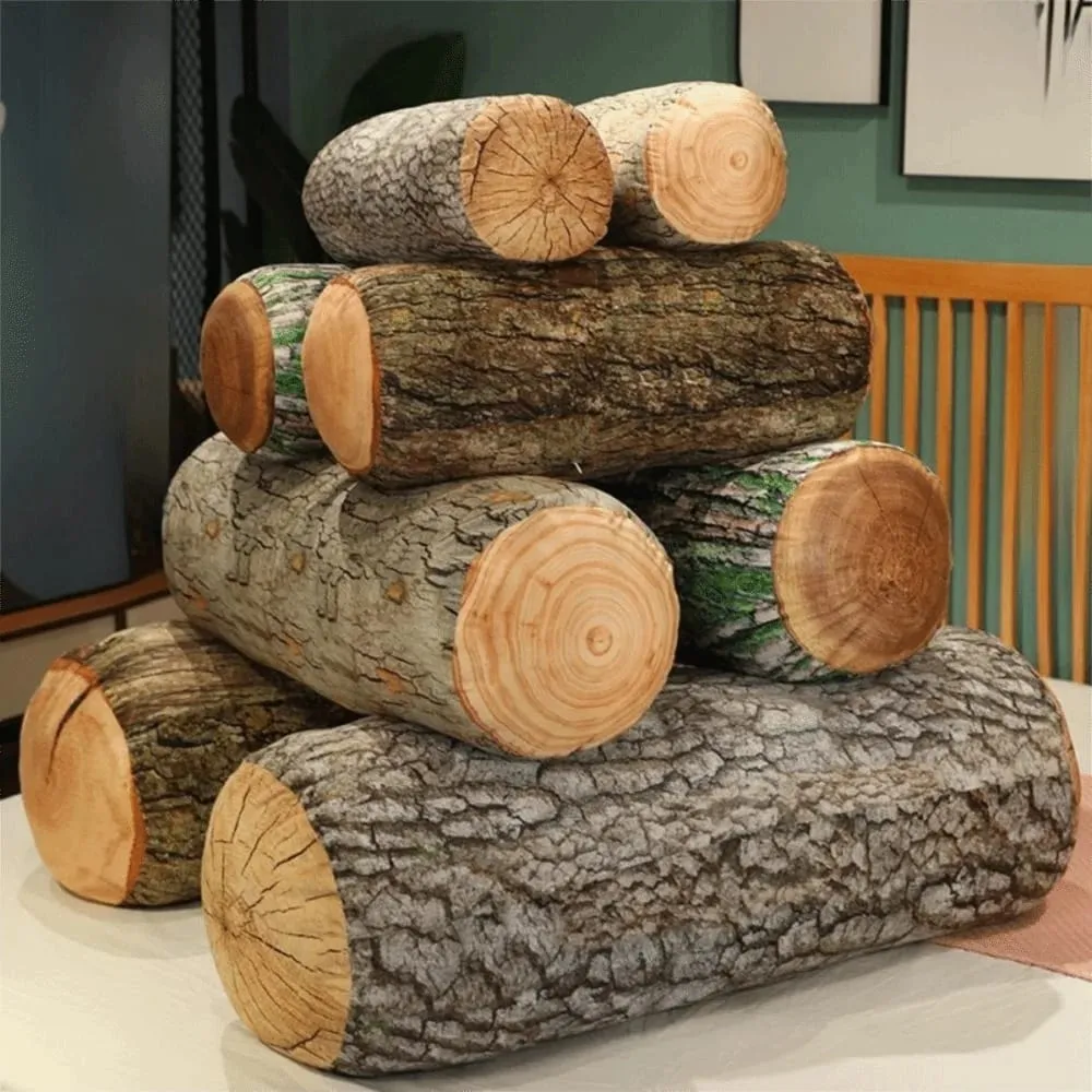 Plush Material Tree Log Pillow Soft Texture PP Cotton Filled Stump Cushion Realistic Wood Grain Novelty Throw Pillow For Women