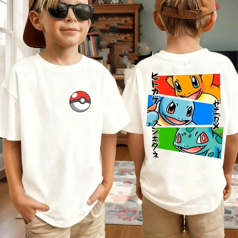 Summer Pokémon AnimeT-shirts Boys Pure Cotton Short-sleeved Top Casual Suitable for Both Boys and Girls Parent-child Outfits. — image 15