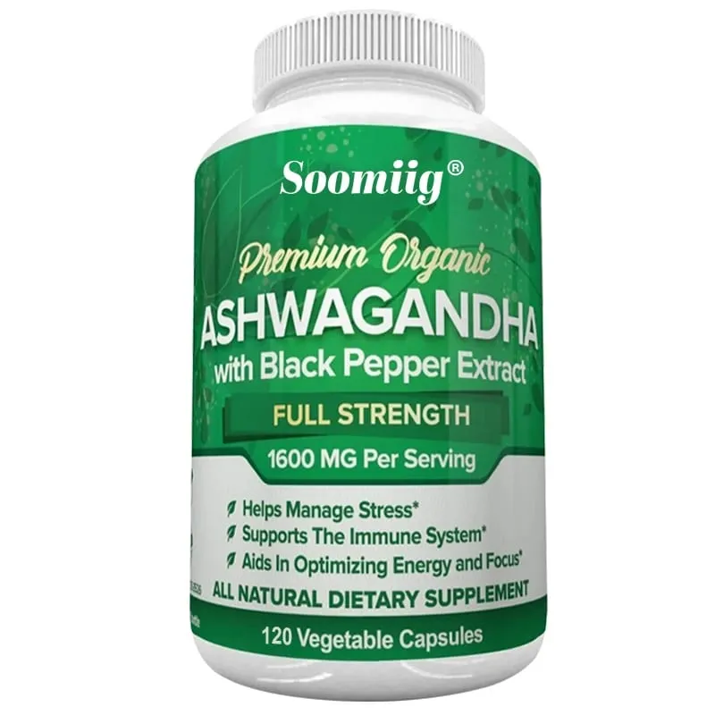 Ashwagandha Root Extract Capsules 1600mg with Black Pepper Stress Relief Brain Clarity Focus Energy & Sleep Health Support