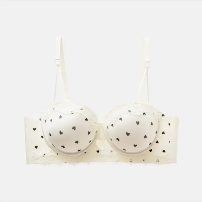 Sweet Girls Heart Lace Bra Set Sexy Push Up Lingerie for Small Breast Anti Sag Side Support Underwear 32‑38AB Bra Set