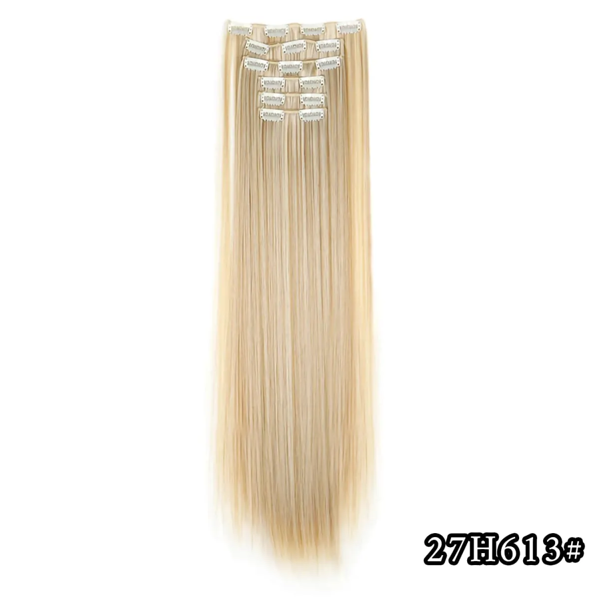 24 Inch Synthetic Clip in Hair Extensions Long Straight Heat Resistant Fiber Hairpiece for Party Cosplay Daily Wear Blonde Black