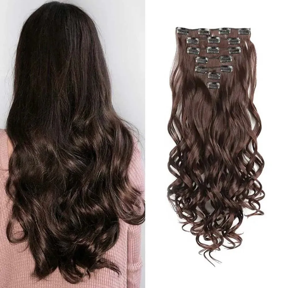 7pcs/set 22inch Elegant Wavy Clip-In Hair for Instant Volume & Everyday Glamour Suitable For All Women Synthetic Extension — image 14