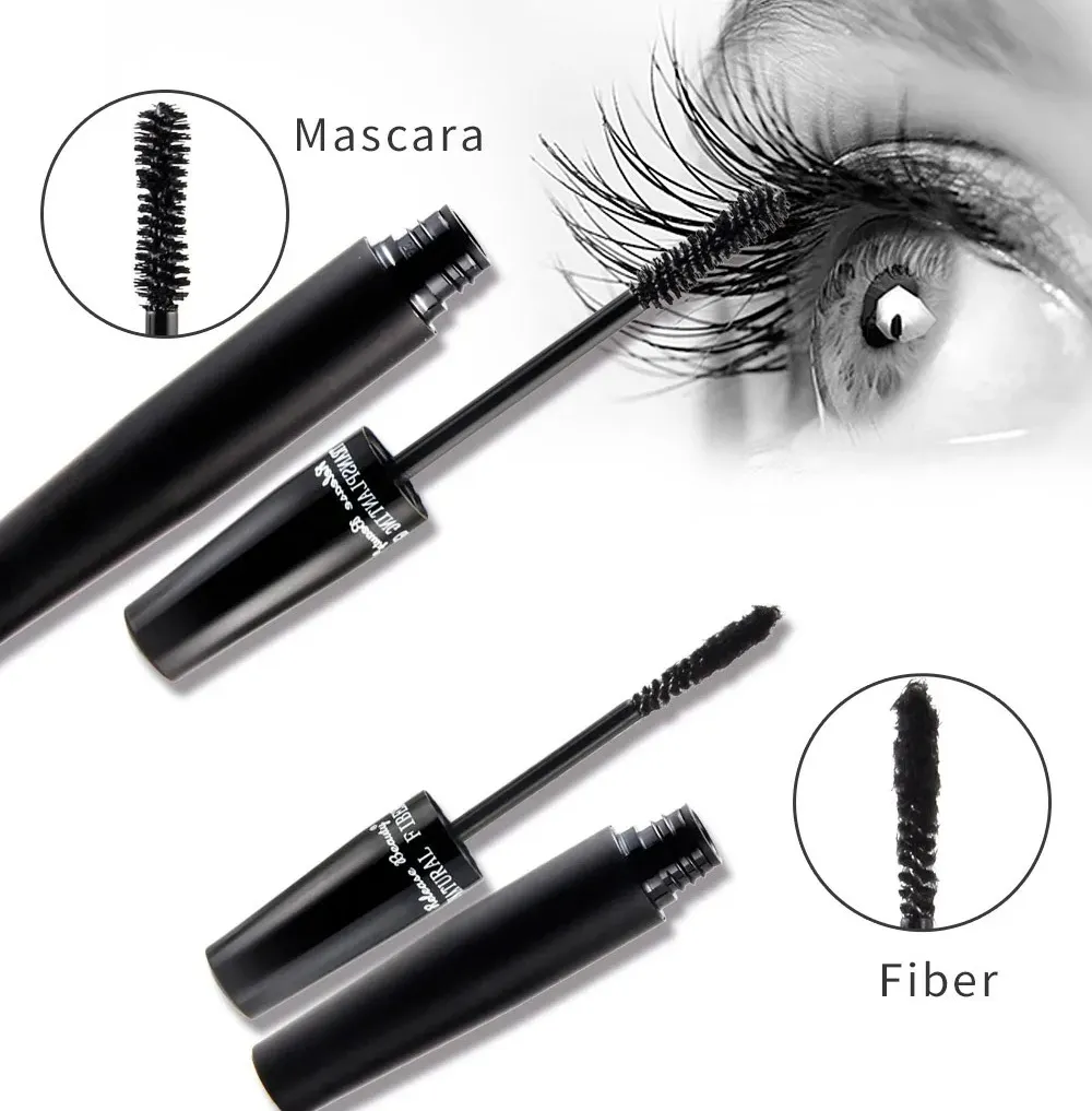 2Pcs/Set 3D Fiber Mascara Kit Waterproof Voluminous Thick Lashes Long Lasting Lengthening Eyelash Extension Eye Makeup