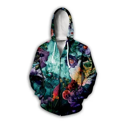 Flower Floral Pattern 3D Print Zipper Hoodies Men's Autumn Hooded Sweatshirts Oversized Streetwear Tracksuit Coat Man Clothing