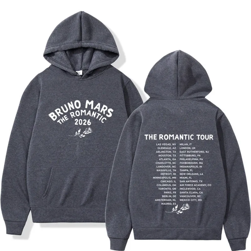 Bruno Mars The Romantic Tour 2026 Print Hoodie Man Woman Fashion Pullover Long Sleeves Loose Casual Hip-hop Harajuku Sweatshirts