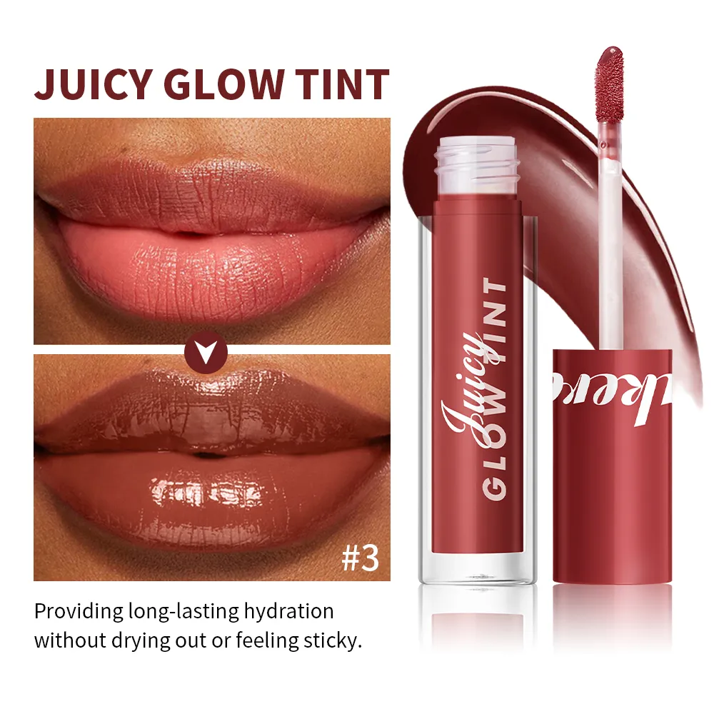 Juicy Glow Lip Tint Mirror Shine Lip Gloss Deep Hydrating Long-Lasting Dewy Moisturizing Non-Sticky High Shine Tinted Lip Makeup