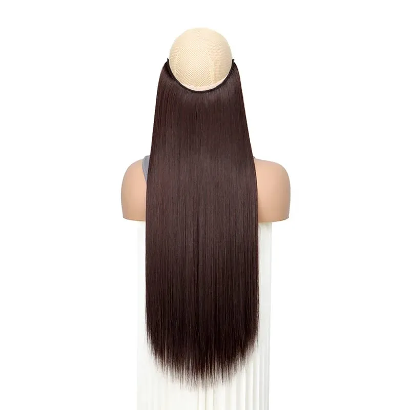22Inch Synthetic Long Straight Fish Line Hair Extension Invisible Wire Halo Hairpiece Heat Resistant Fiber Hair for Women