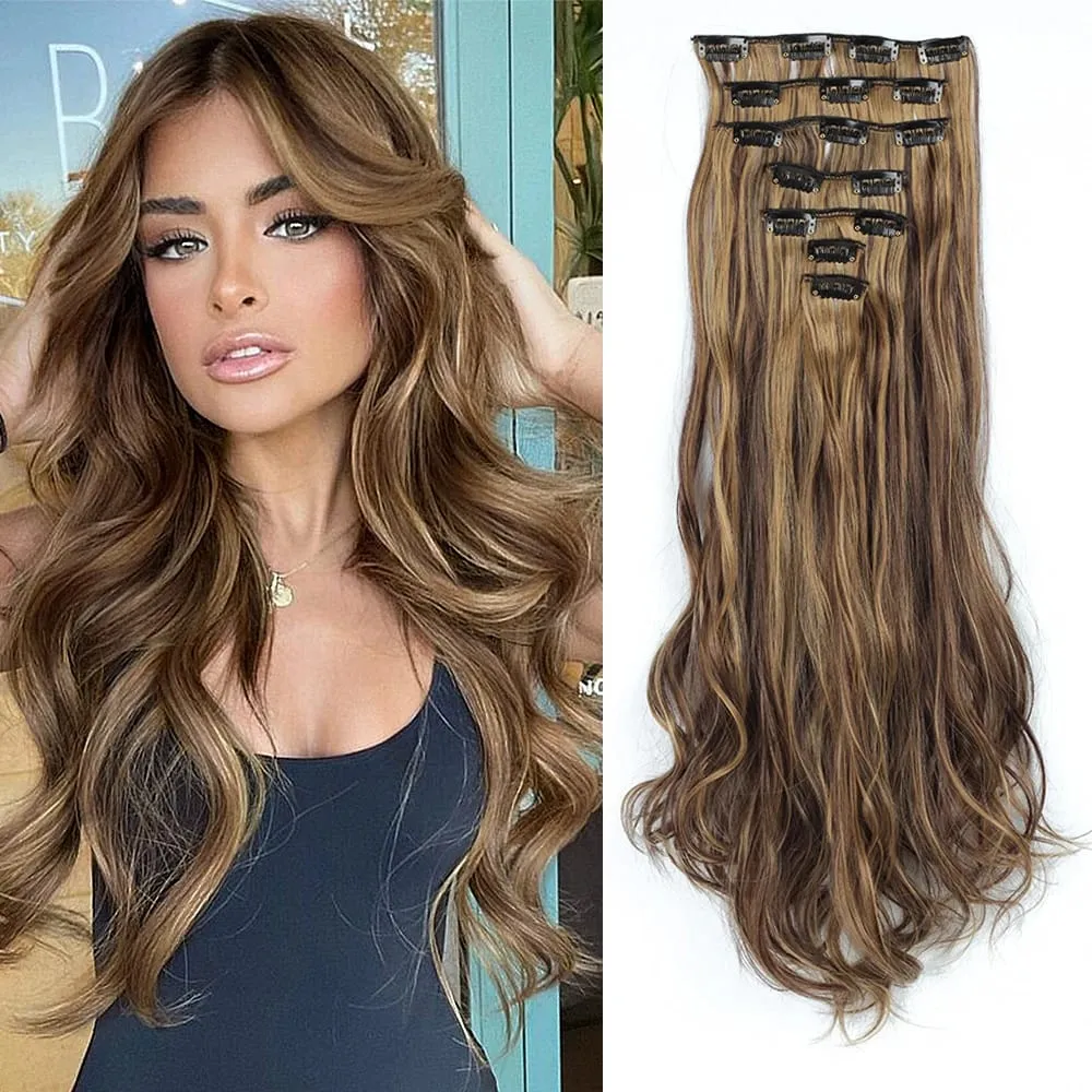 Synthetic Clip in Hair Extensions Purple hairpieces 7pcs/set 22inch Thick Hair for Women Girls Daily Party Cosplay — image 20