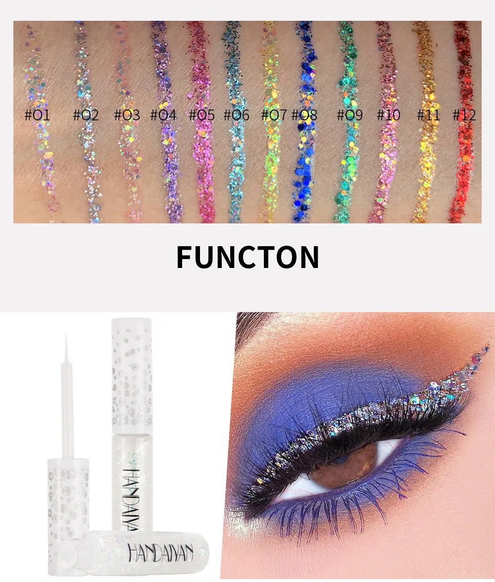 12 Colors Shiny Eye Liners Pigment Silver Rose Gold Color Glitter Liquid Eyeliner Metallic Colorful Makeup For Women — image 5