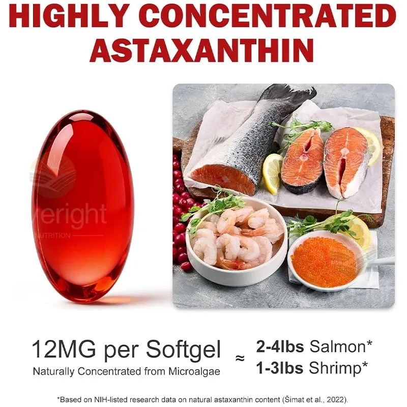 Liposomální astaxanthinové doplňky s lykopenem CoQ10 Lutein Vitamín B6 E Antioxidanty zinku pro zdravou pleť Stárnutí očí
