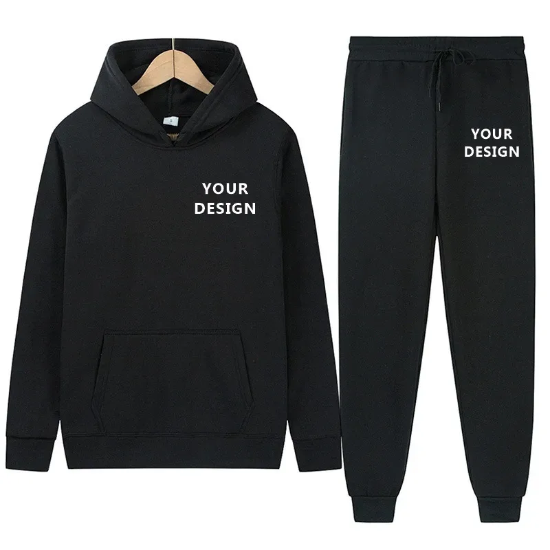 Men's Autumn/Winter New Solid Color Hoodie + Pants Two-Piece Set, Stylish Casual Sports Suit with Custom Printed Logo — image 23