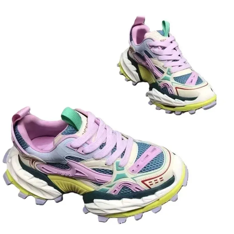 Men Sneakers Elevated Dad Sneakers Color Block Mesh Shoes Men Chunky Casual Shoes with Thick Sole Shoes for Men