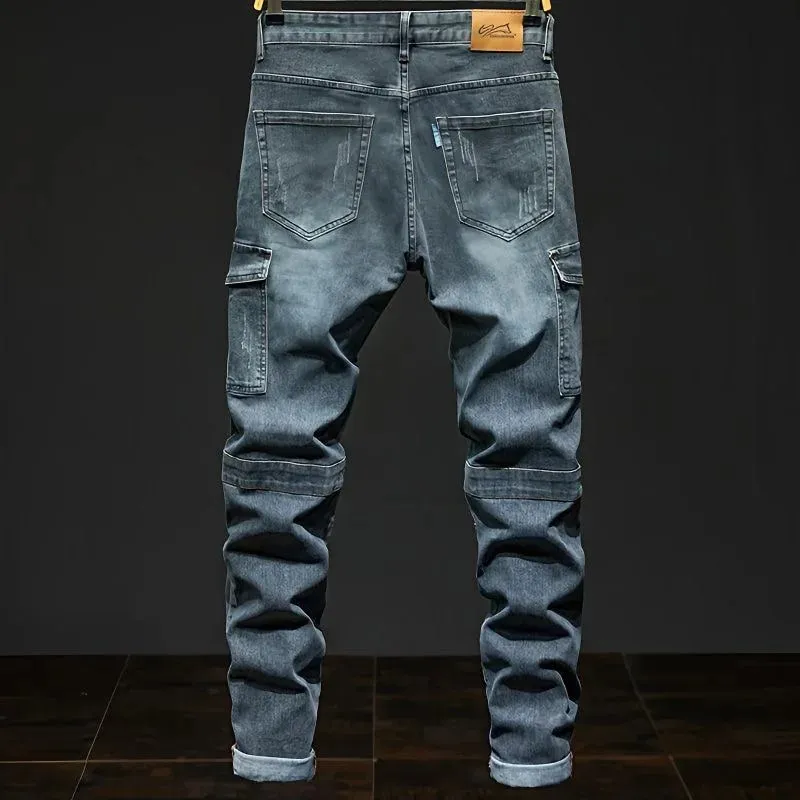 Autumn and Spring New Fashion American Vintage Multi-pocket Workwear Denim Jeans for Men Casual Sports High Quality Jeans 28-44