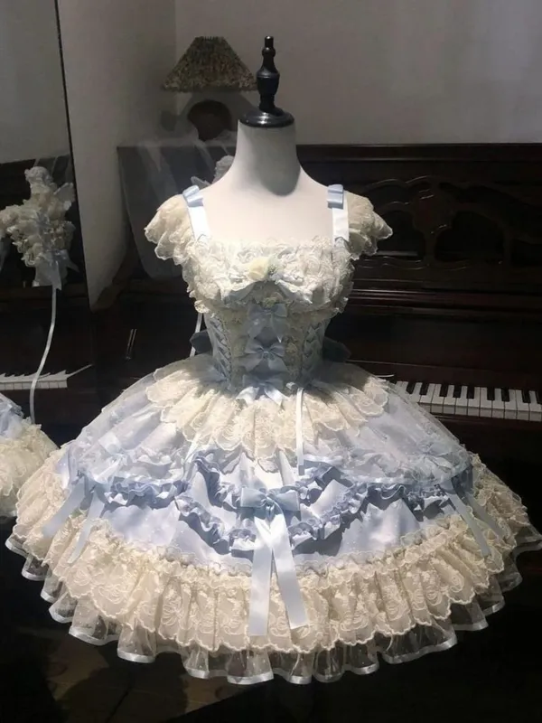 Lolita Kawaii Y2k Long Sleeve Strap Dress Japanese Knee-Length Women Elegant Lace Bow Patchwork Ball Gown Sweet All Season — image 16