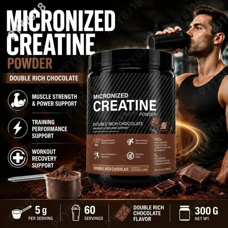 Micronized Creatine Monohydrate Powder 5g Supports Muscle Strength Workout Recovery & Training Performance Chocolate Flavor 300g — image 2