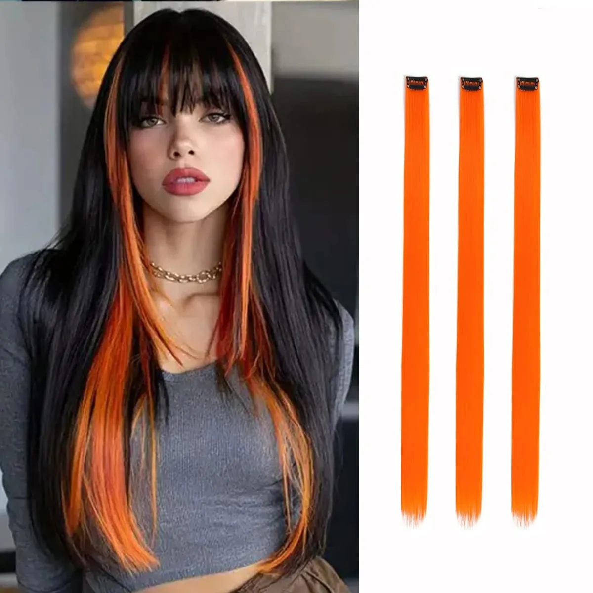 Synthetic 1-6pc Colored Hair Extensions Clip in Colorful Hair Extensions Rainbow Hair Extensions for Women Girls Hair Extensions — image 25