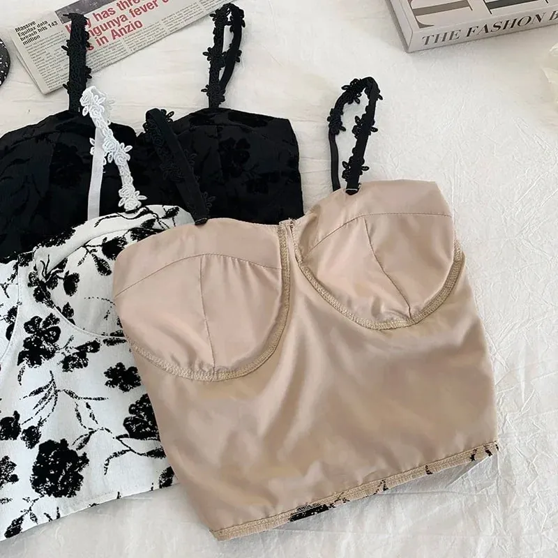 Women Sweet Elastic Camis Underwear Padded Bra Spaghetti Cute Crop Tops Print Tank Tops For Women Summer — image 5