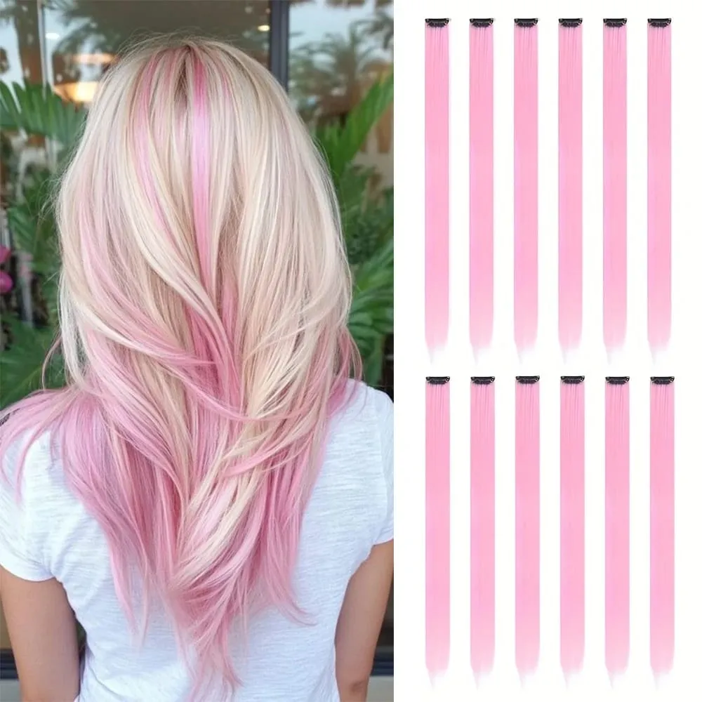 12Pcs 22 Inch Party Highlights Clip In Hair Extensions Straight for Women Multiple Colors Available Suitable for All Occasions