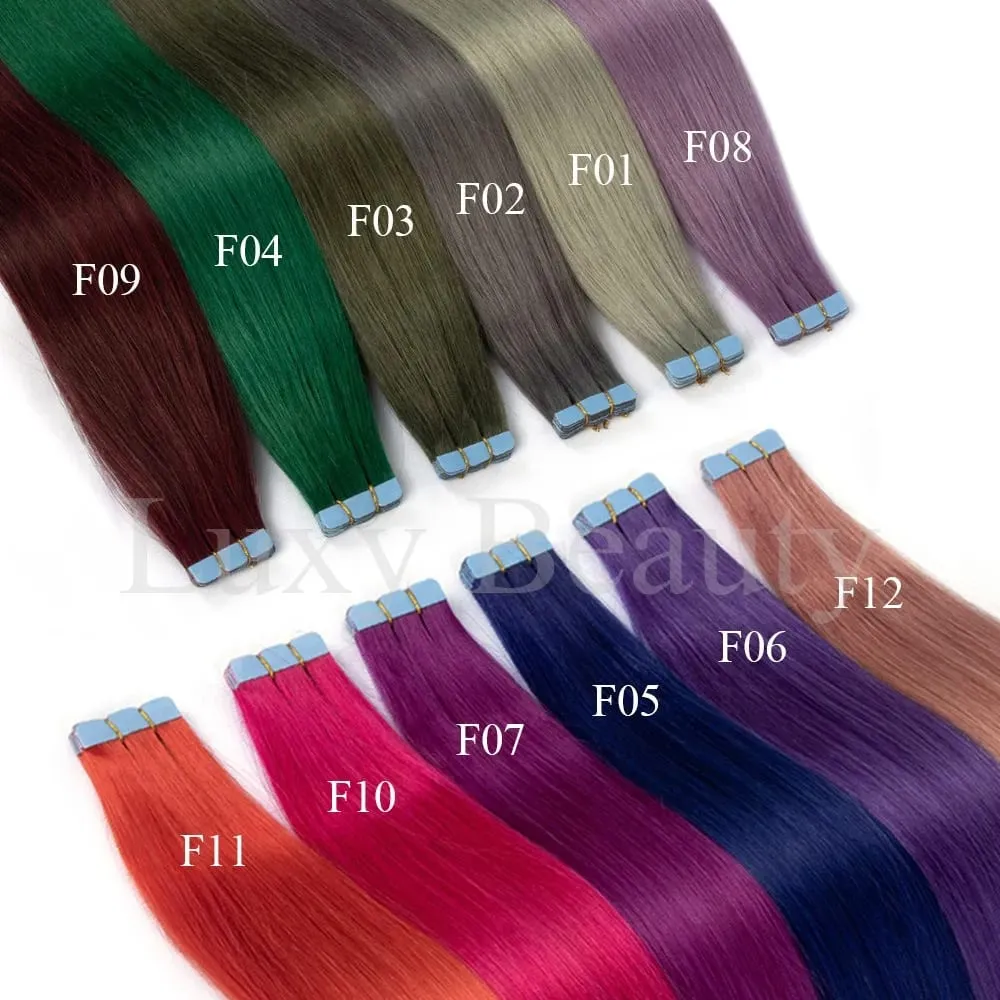 Colored Pink Mini Tape in Hair Extensions Invisible Seamless Tape in Human Hair 10pcs/set Red Green Purple Blue Mini Tape Hair — image 6