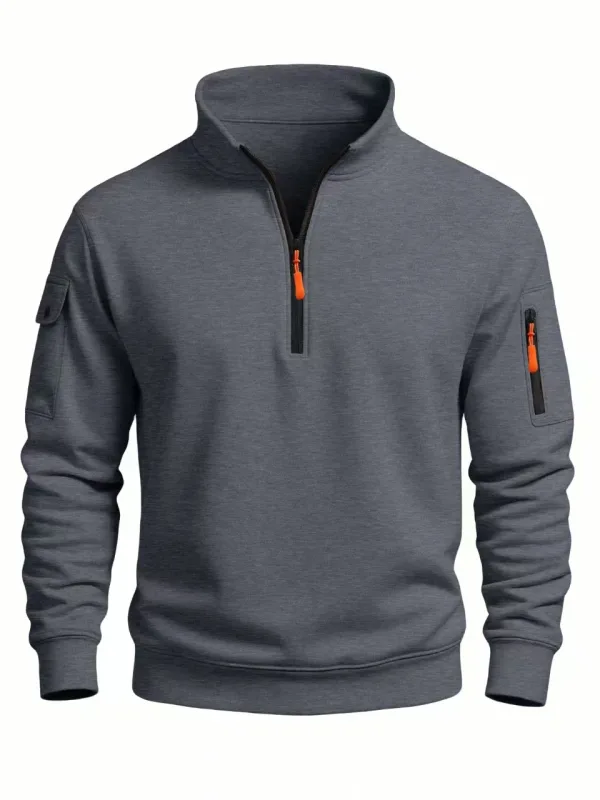 2025 Autumn and Winter New Men's T-Shirt Sweatshirt Casual Sports Casual Long Sleeved High Neck Half Zipper Windproof Top — image 4